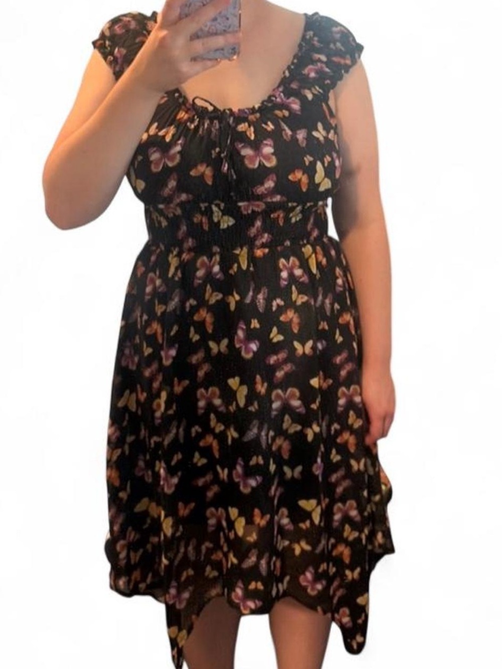 No Boundaries Butterfly Summer Dress with Asymmetrical Hem